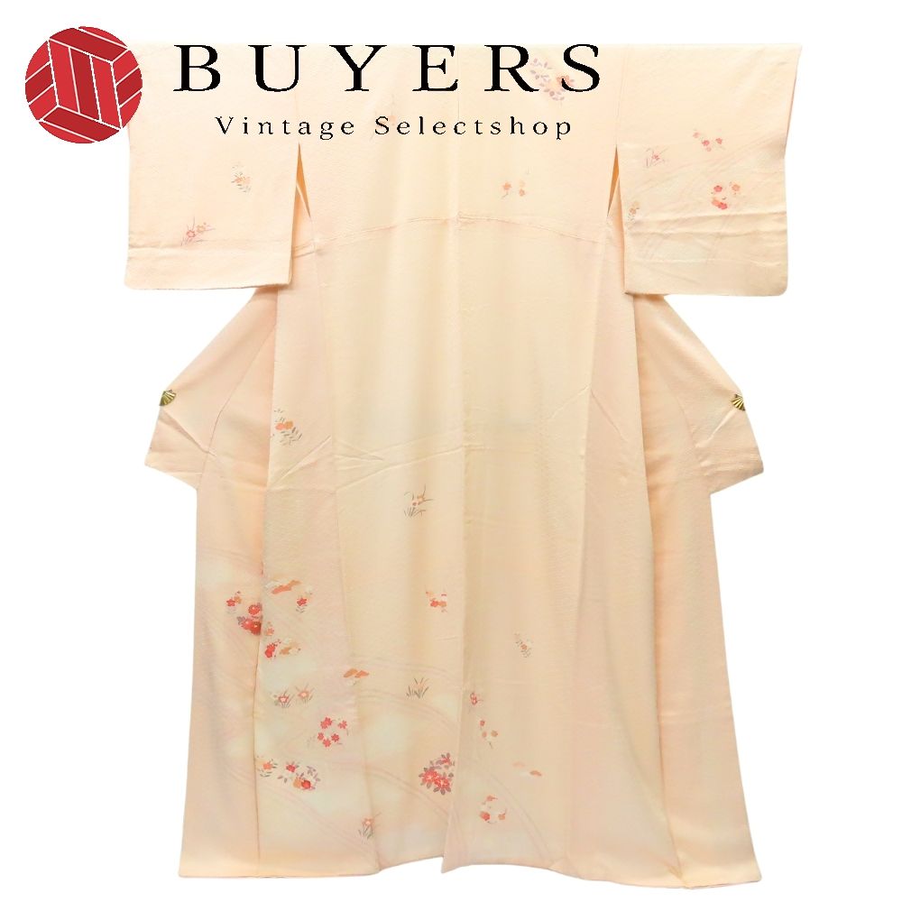 【中古】 訪問着・付下 正絹 ピーチ ピンク系 絞り 手描き 和装 呉服 和服 きもの レディース 女性