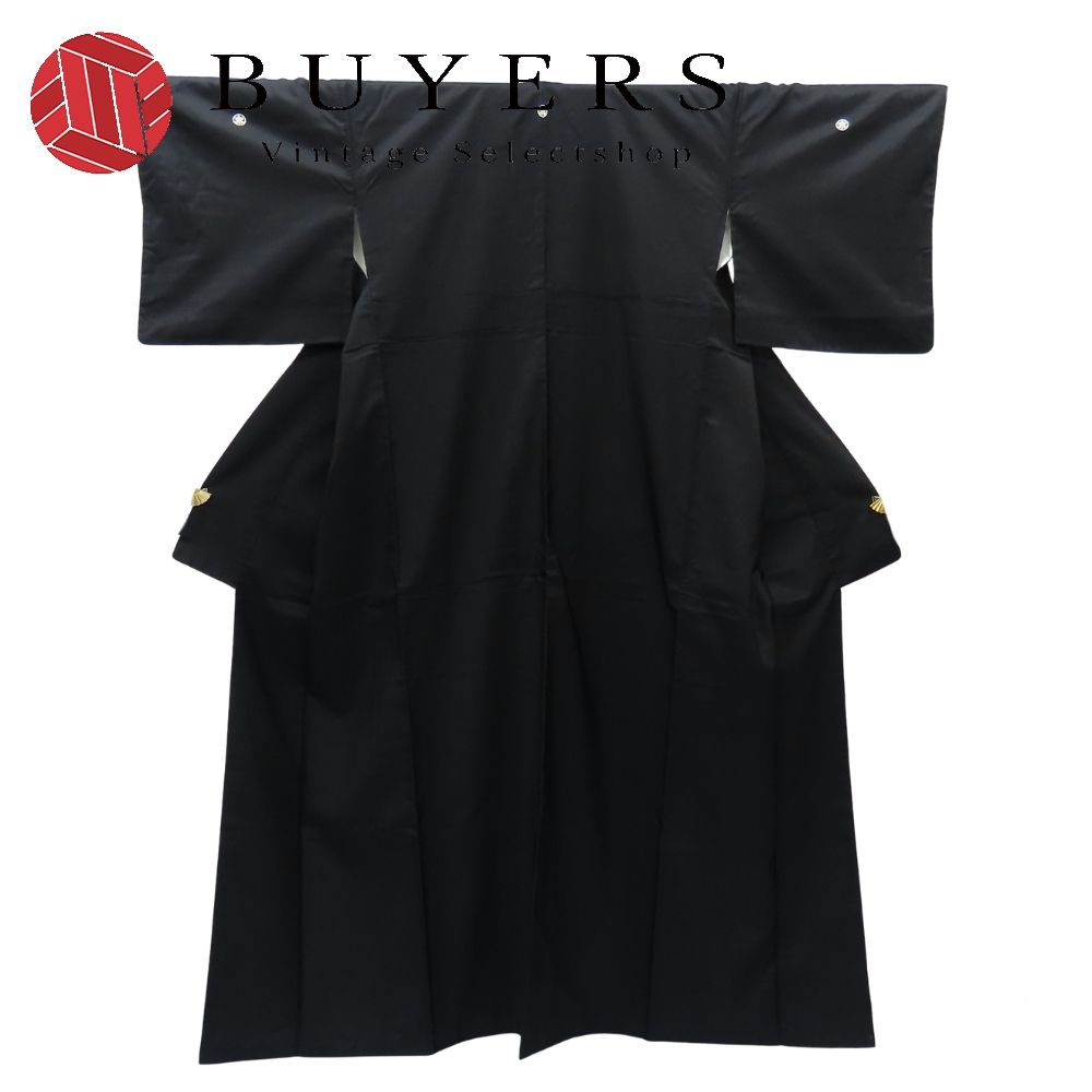 【中古】 喪服 正絹 ブラック 五つ紋 黒紋付 和装 呉服 和服 きもの レディース 女性