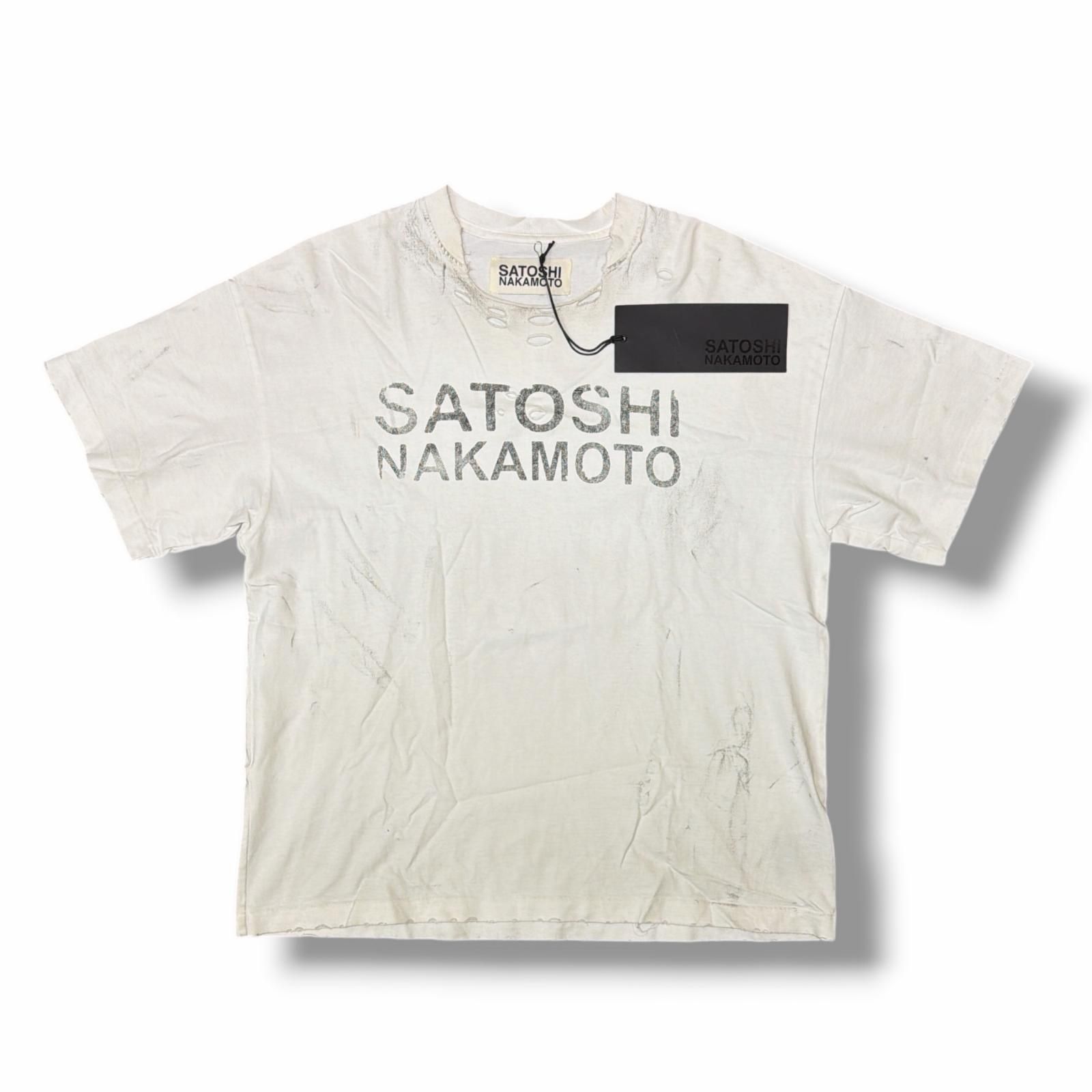 SATOSHI NAKAMOTO Luke Distressed Logo-Print T-Shirt ダメージ加工