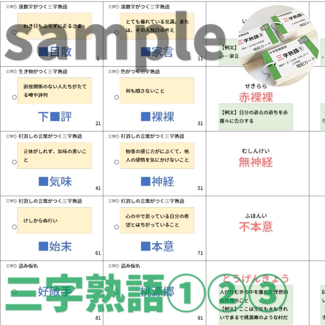 中学受験国語 三字熟語の暗記カード サピックス 言葉ナビ 単語カード