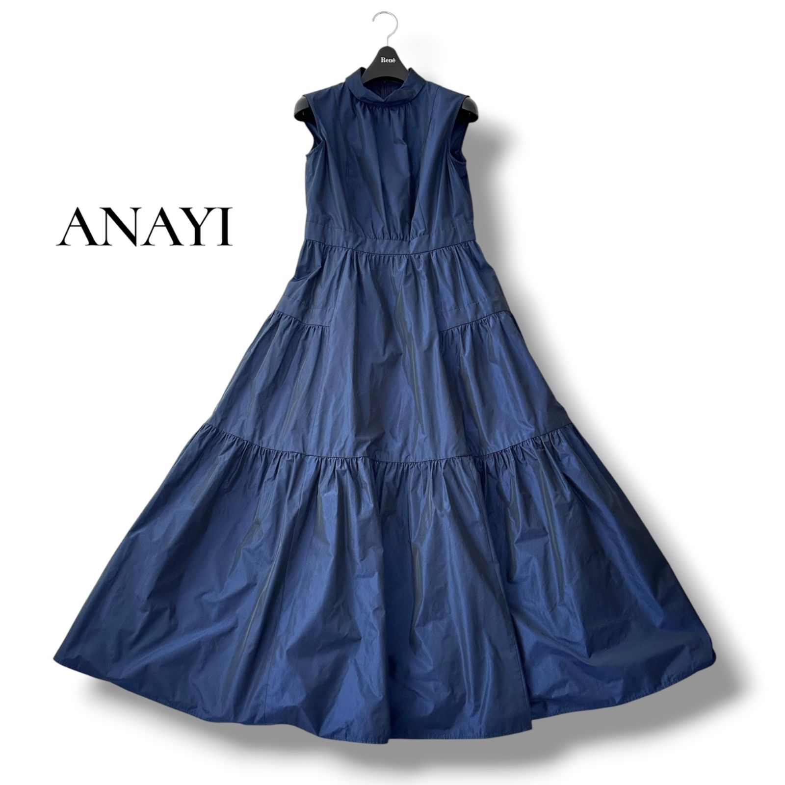 アナイ ANAYI 美品 シャンブレー タフタ ティアード ワンピース
