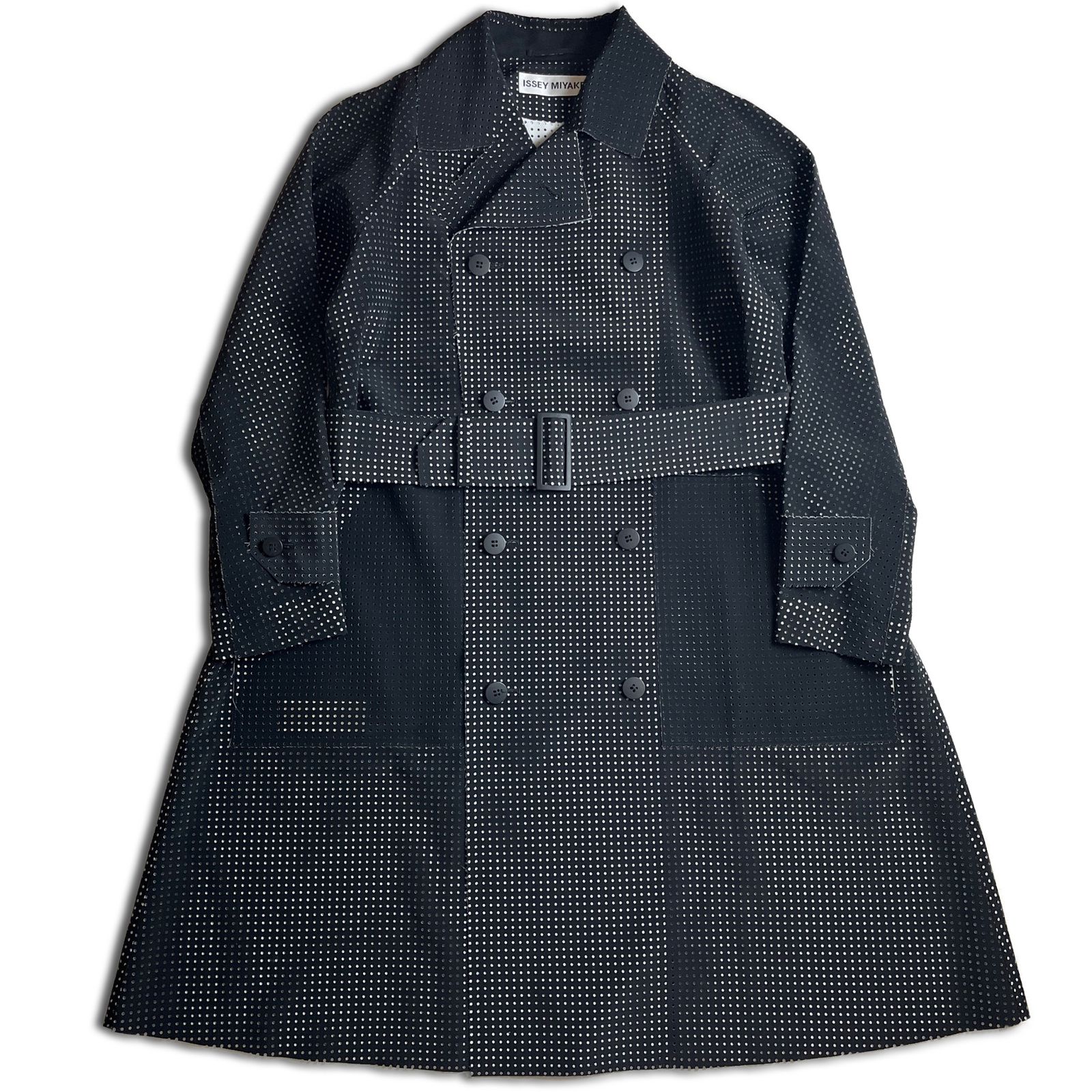 【14SS】ISSEY MIYAKE パンチング 断ち切り ダブルチェスターコート 3 ブラック イッセイミヤケ 2000000024615