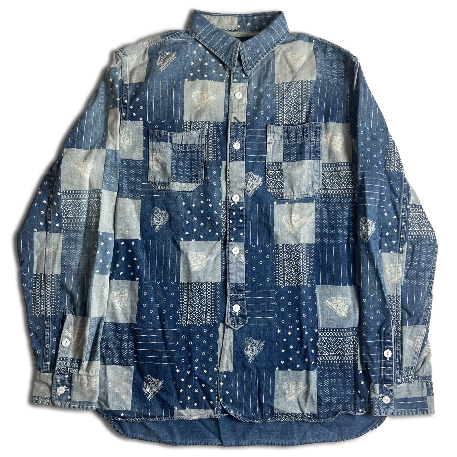 RRL パッチワーク転写 シャツ M インディゴ ダブルアールエル 