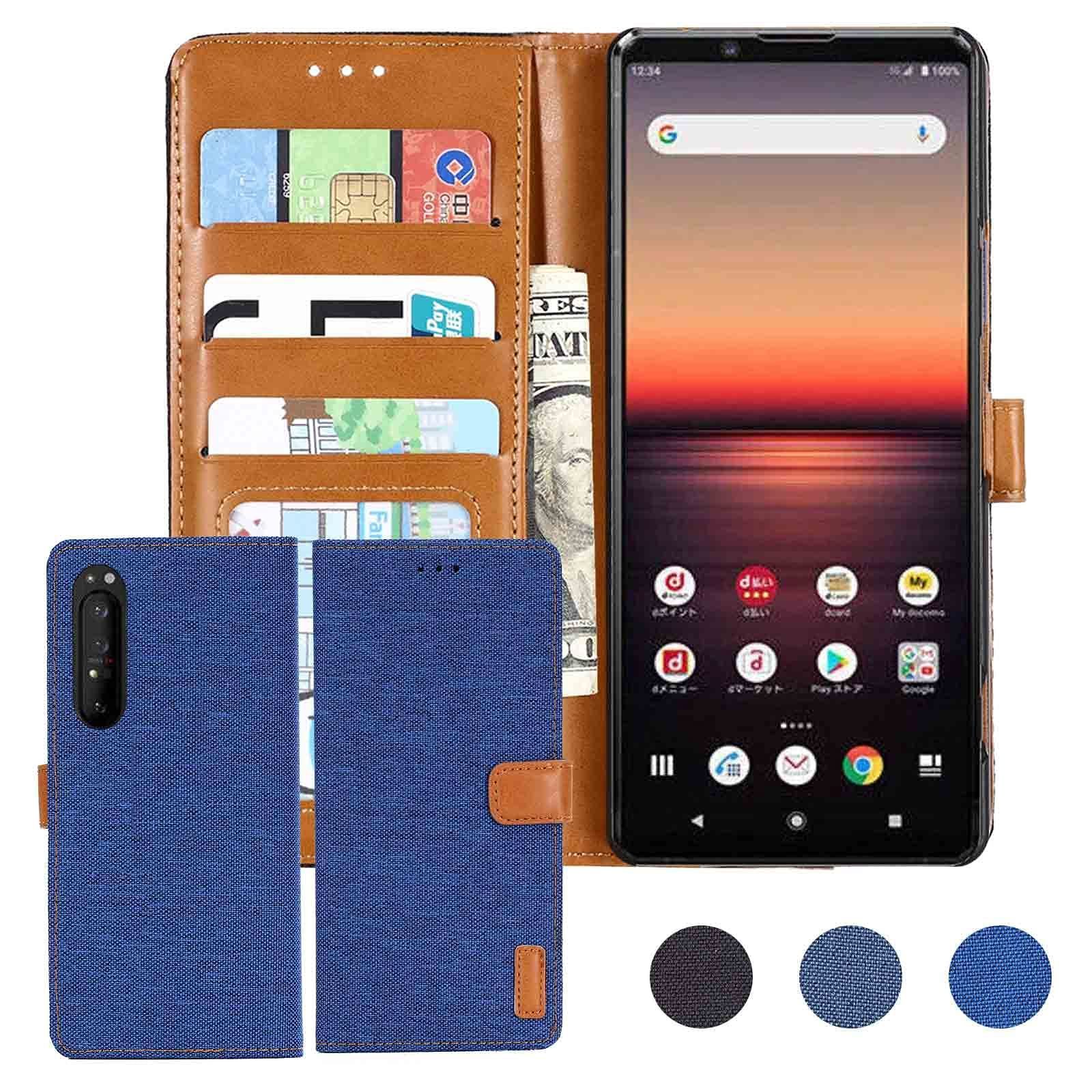 【人気商品】互換性 Xperia 1 II/docomo SO-51A / au SOG01 対応 SONY デニム材料 手帳ケース (ブルー) ソニー エクスペリア so51a ドコモ Xperia1 ii カバー 手帳型 カード収納 サイドマグネット スタ