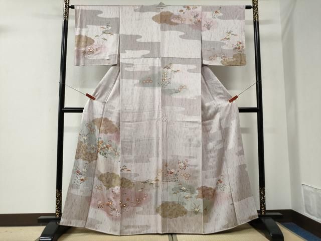 平和屋着物●訪問着　駒刺繍　雲取り吉祥草花文　金彩　正絹　逸品　CABE2830yc 平和屋着物○訪問着 駒刺繍 雲取り吉祥草花文 金彩 正絹 逸品