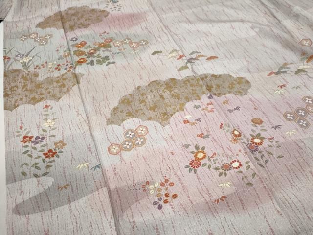 平和屋着物●訪問着　駒刺繍　雲取り吉祥草花文　金彩　正絹　逸品　CABE2830yc 平和屋着物○訪問着 駒刺繍 雲取り吉祥草花文 金彩 正絹 逸品