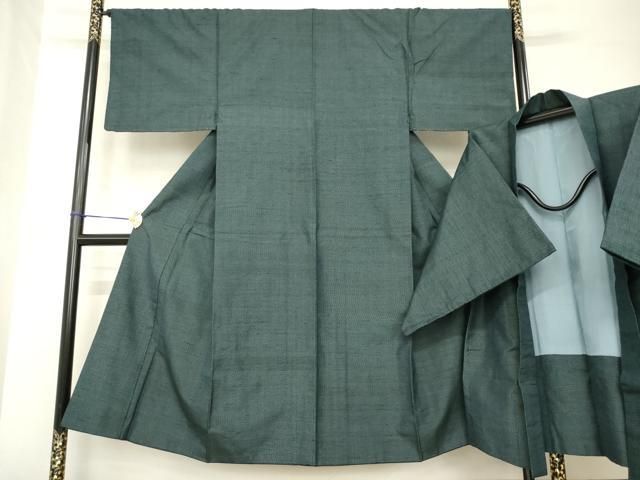 平和屋着物●男性　紬　アンサンブル　幾何学文様　正絹　逸品　AABH7085ck