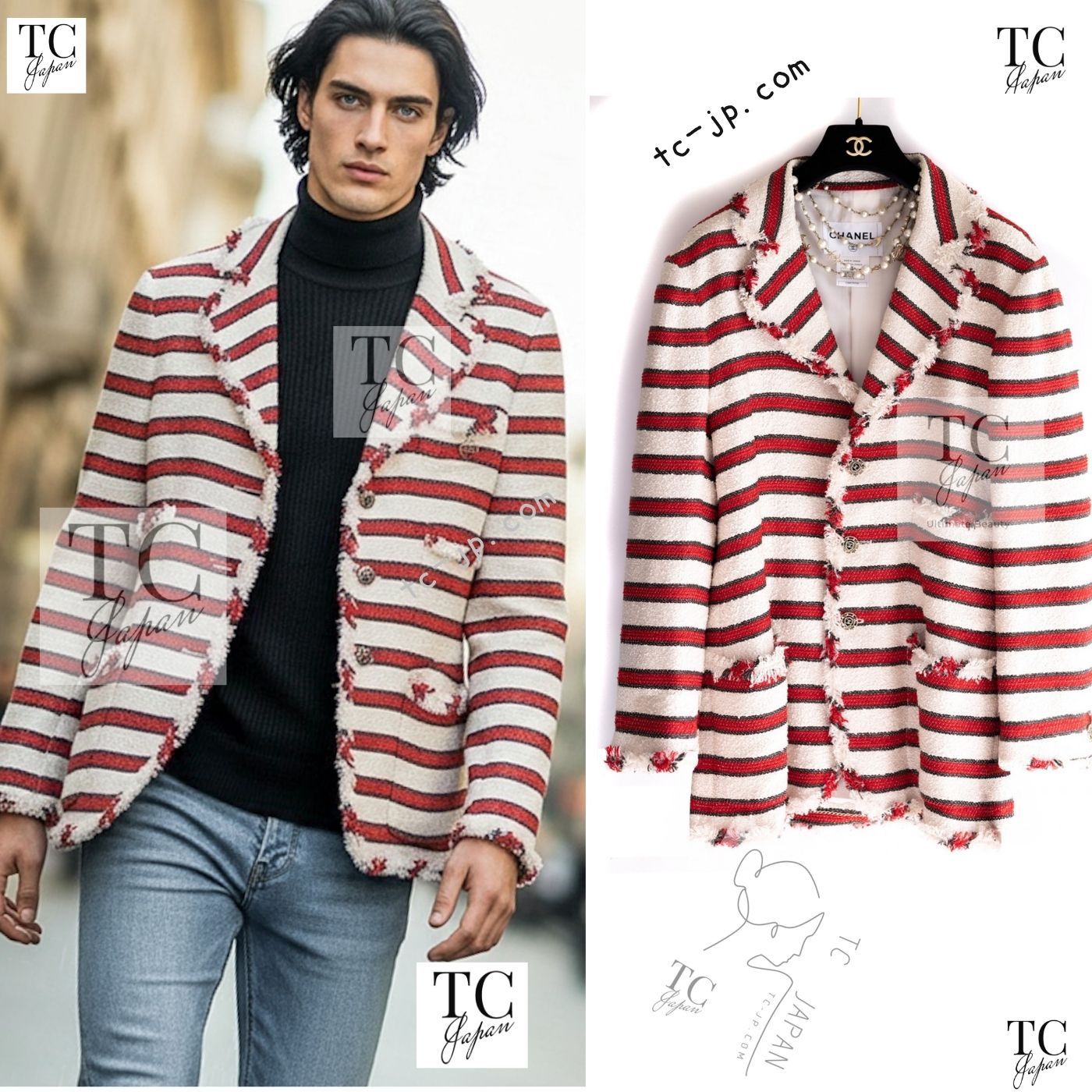 シャネル ジャケット CHANEL 130万 ホワイト レッド シルク コットン 