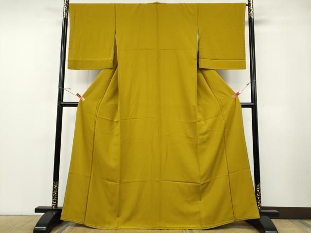 平和屋着物●上質な色無地　霞地紋　山吹茶色　十二単風　やまと誂製　正絹　逸品　未使用　CABF3382ut 平和屋着物○上質な色無地 霞地紋 山吹茶色 十二単風 やまと誂製 正絹
