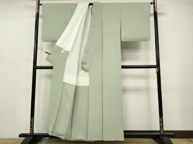 平和屋着物●京加賀友禅　百貫達雄監修　色無地　白緑色　やまと誂製　正絹　逸品　CABF3391ut 平和屋着物○京加賀友禅 百貫達雄監修 色無地 白緑色 やまと誂製 正絹