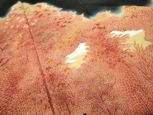 平和屋着物●女性　行灯袴　刺繍　桜文　金糸　洗える着物　AABG5723ph 着物〉赤色 八重桜柄着物 〈袴〉黒色 熨斗目花束の刺繍袴 【T148