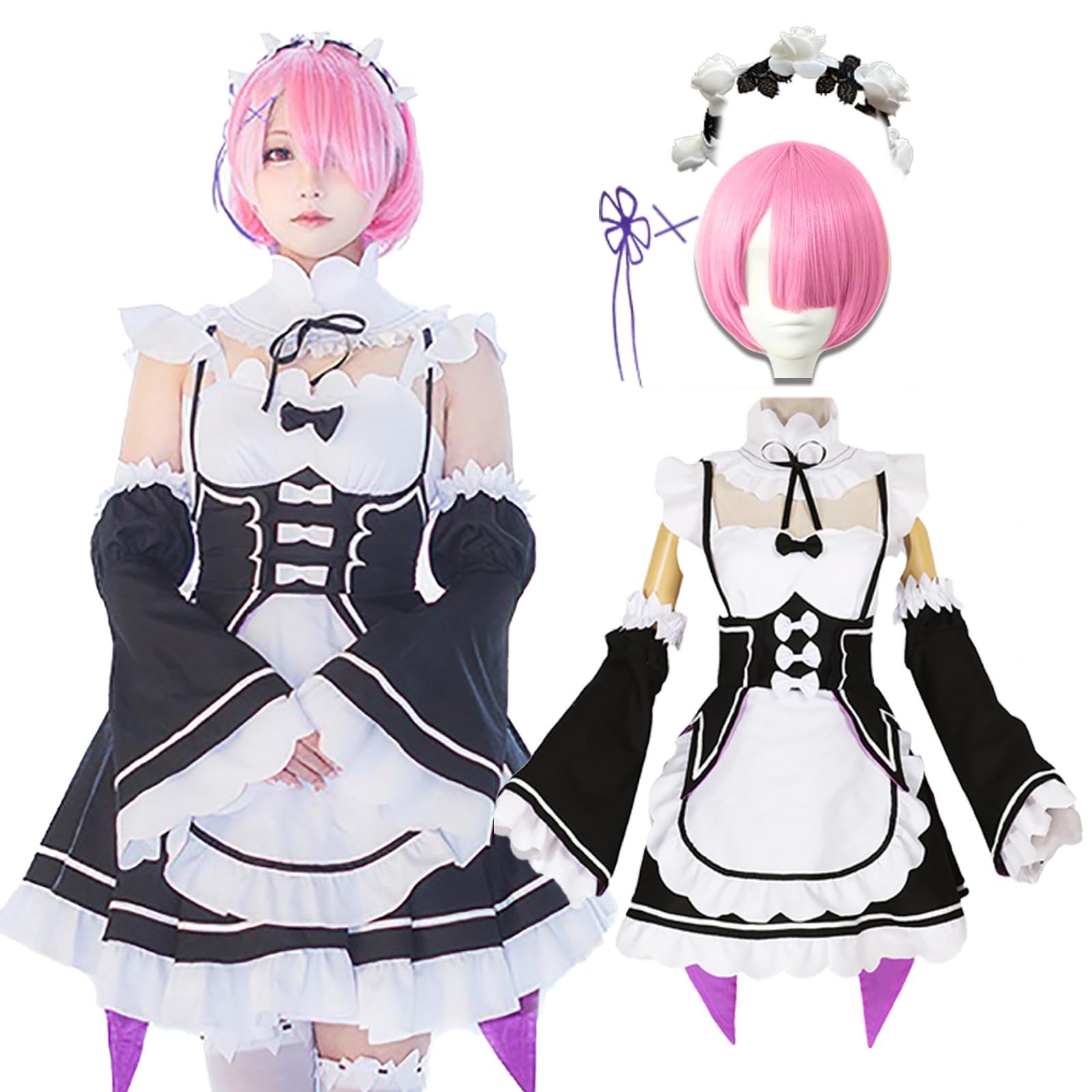 α2 リゼロ ハロウィン&コスプレ ラム&レム&エミリア スリーブ&プレイマット milky time] ウィッグ付き リゼロ レム ラム Re:ゼロから始める異世界
