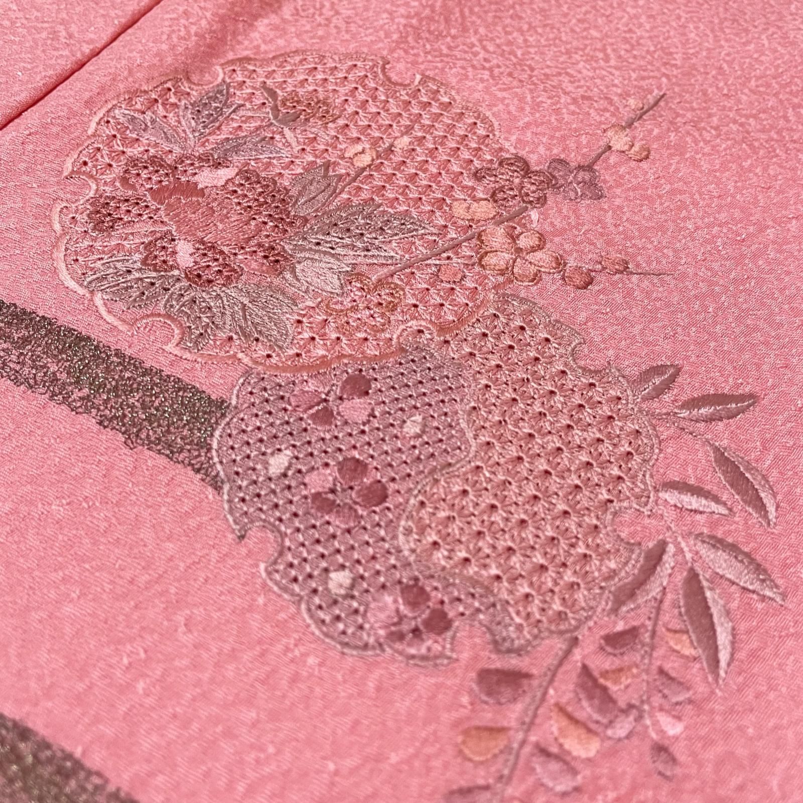 汕頭刺繍 付下げ 裄67 雪輪に花模様 着物 正絹 X-878 - メルカリ
