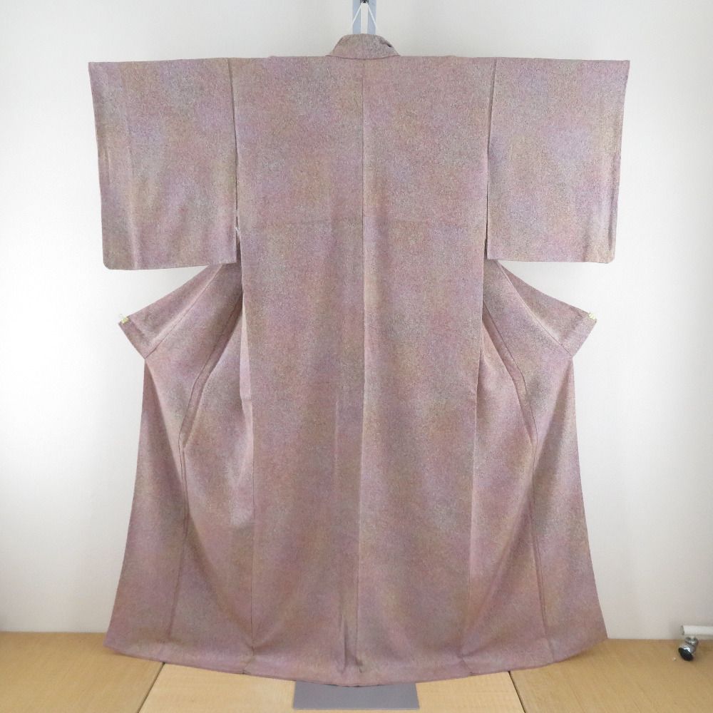 小紋 袷 くすみピンク色x薄黄色 パステル系 ぼかし染め マーブル模様 