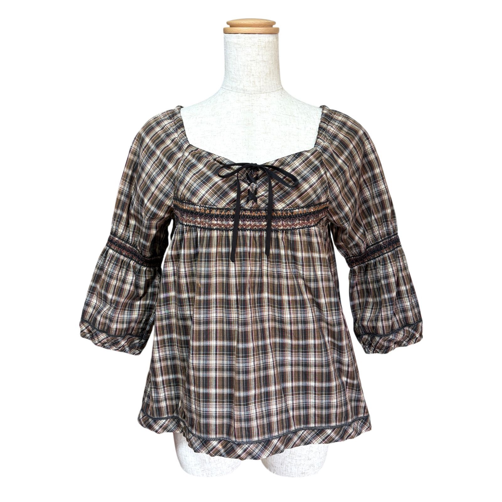 極美品✨ピンクハウス 23AW ロゴ入り リボン チュニックブラウス 