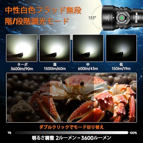Wurkkos DL08 ダイビングライト 3600ルーメン 水中100メートル