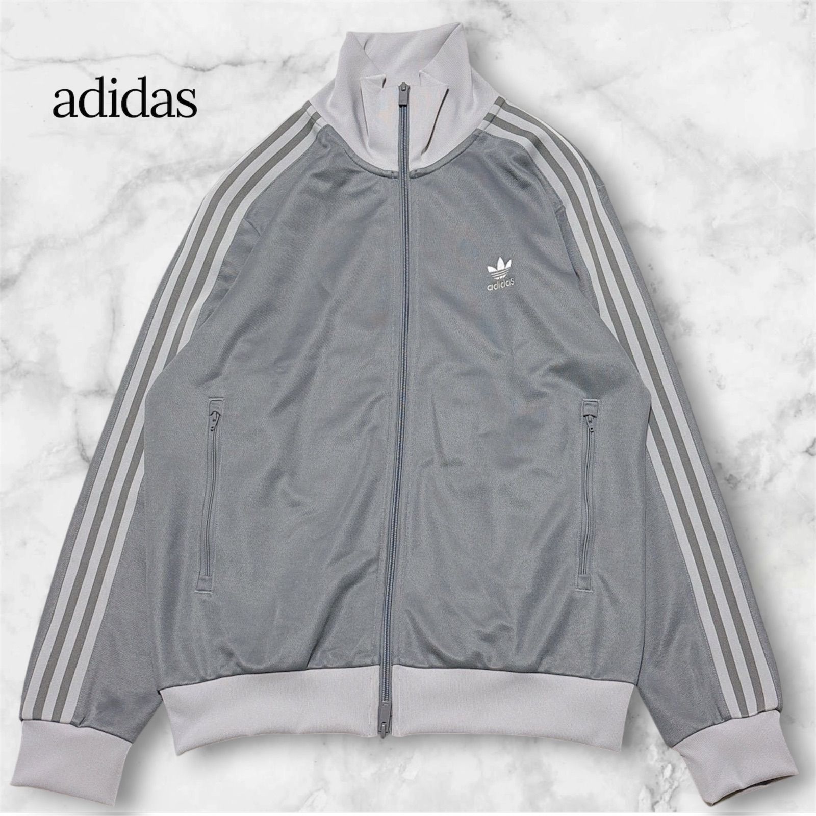 【極美品】adidas originals アディダスオリジナルス アディカラー クラシック トラックトップ ジャージ トラックジャケット 2XL グレー 灰 JP1226 スリーライン トレフォイル ダブルジップ メンズ 大きいサイズ ゆったり B1135