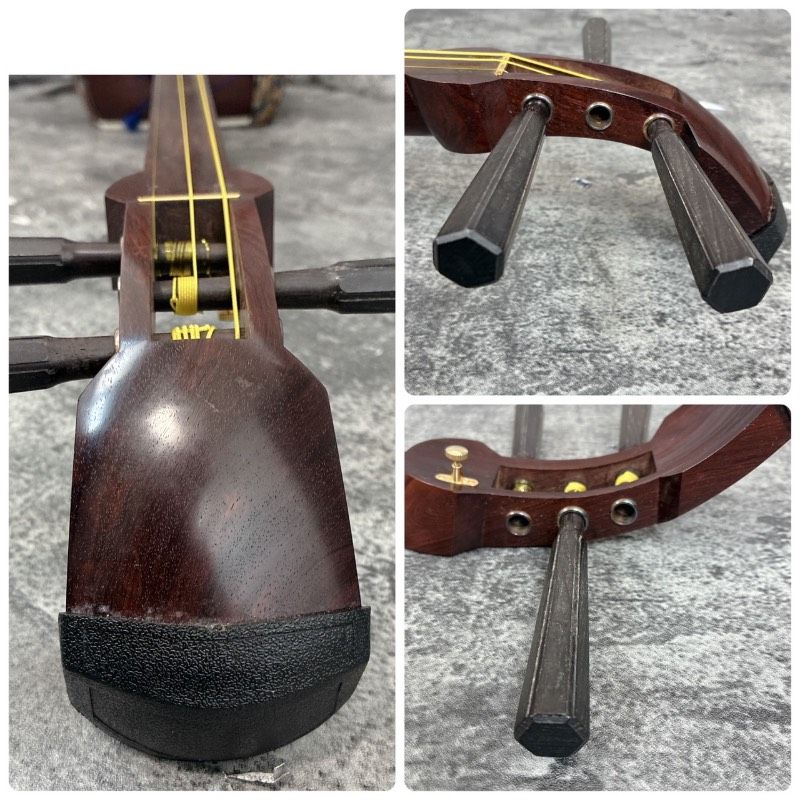 高級 三味線 紅木 中棹 2.6cm 子持ち綾杉彫 東さわり 皮破れ 本体重量