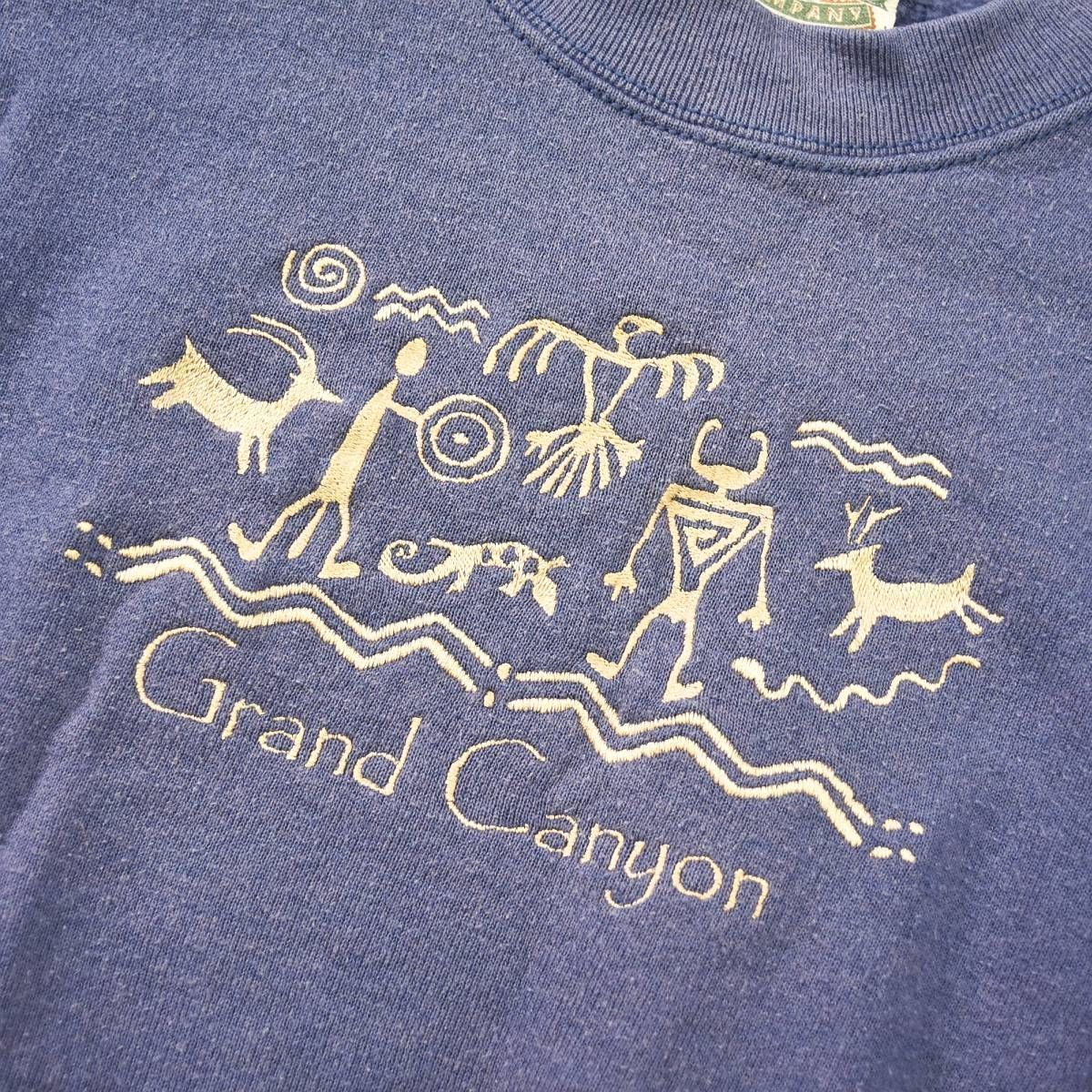 90s ヴィンテージ フレッドハーヴィー FRED HARVEY グランドキャニオン 刺繍 スーベニア スウェット トレーナー FRUIT OF THE LOOM ボディクルーネック 裏起毛 M ネイビー メンズ