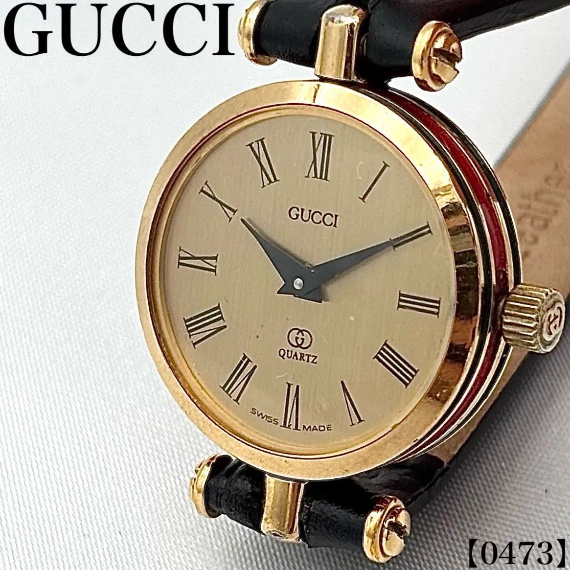 稼働品 Working item グッチ GUCCI 腕時計 メンズ Men's クォーツ Quartz オールドグッチ ヴィンテージ 時計 2000M 3000M サイド シェリーライン ローマン アイボリー 文字盤 ゴールド　0473