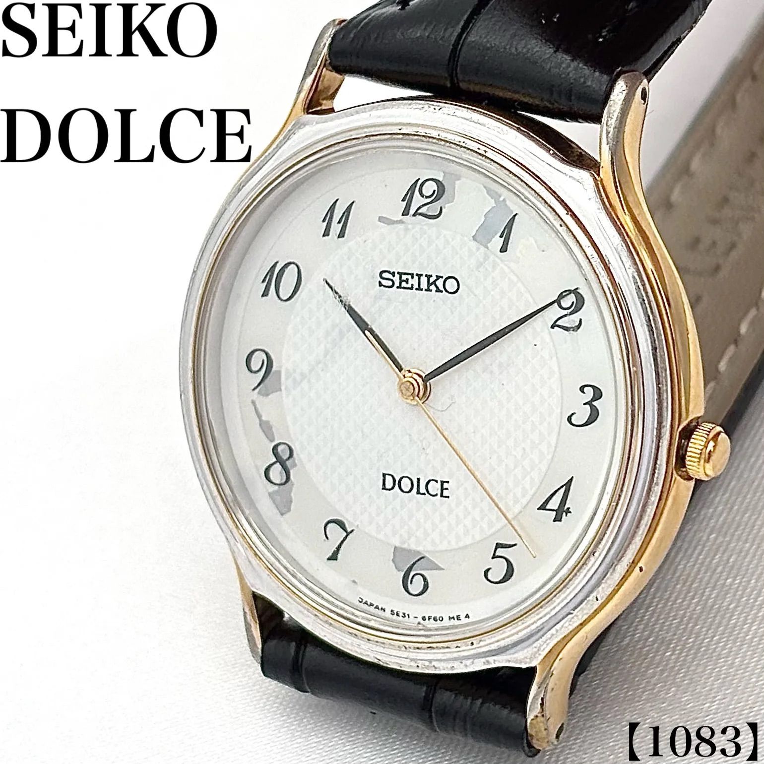 稼働品 Working item セイコー SEIKO ドルチェ DOLCE 腕時計 メンズ Men's クォーツ Quartz アラビアインデックス 白蝶貝文字盤 薄型 コンビ 3針 5E61-0A20 ドレスウォッチ ラウンド　1083