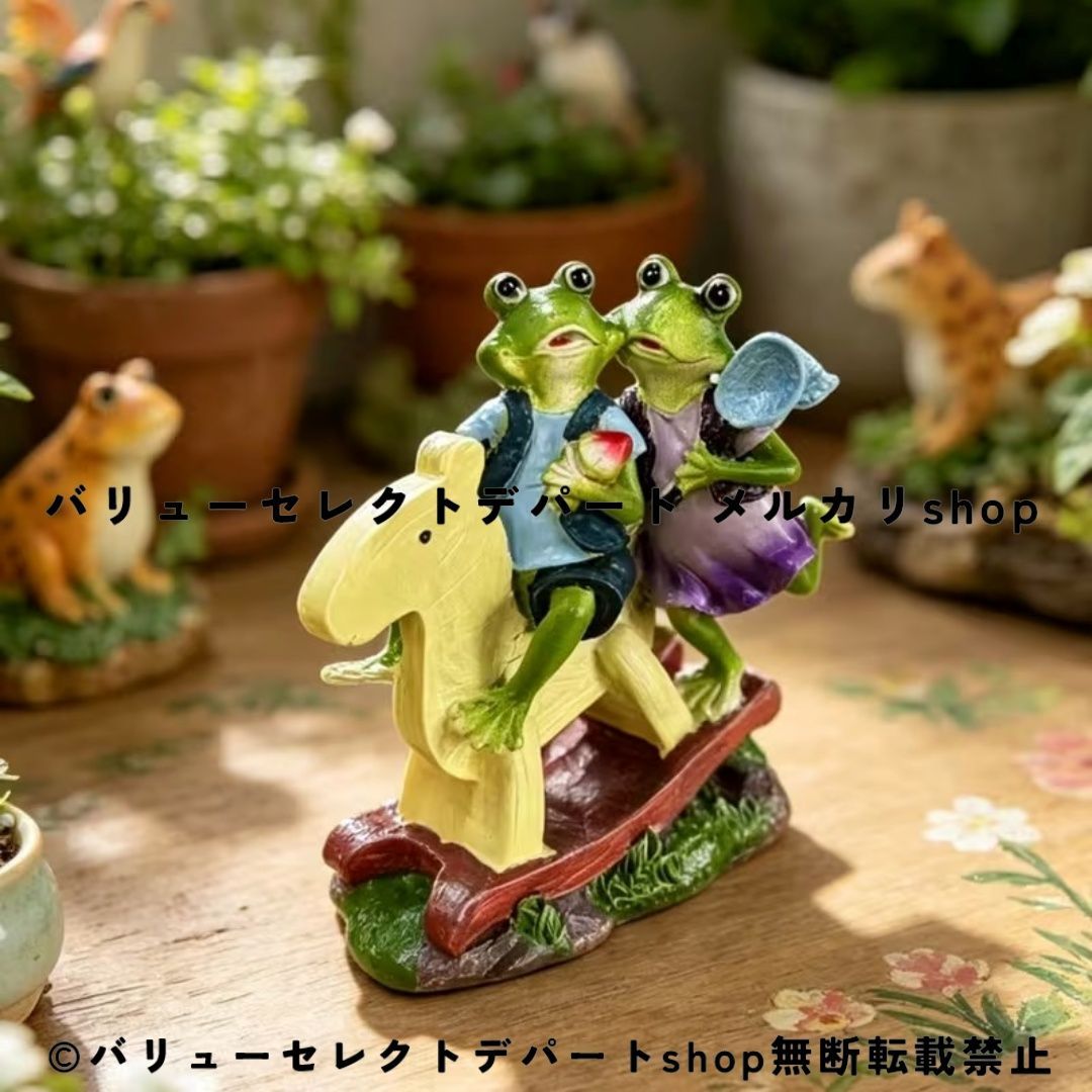 カエル ガーデンオブジェ ロッキングホース 置物 レジン製 カエルカップル ミニチュア 動物フィギュア かわいい 庭飾り パティオ 芝生 バルコニー インテリア雑貨 屋外装飾 カントリー風 ナチュラル 癒し オーナメント ガーデニング雑貨 新築祝い 6,764円