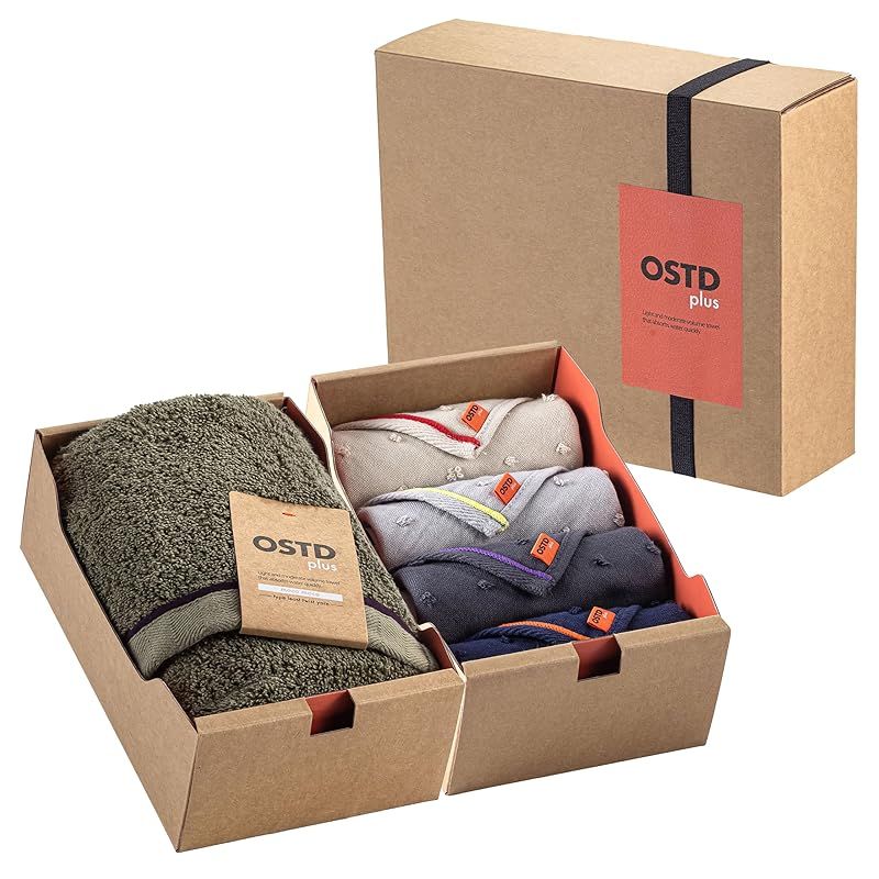 【新品】 タオルギフト 【OSTD plus】 ギフト BOX #05 フェイスタオル (カーキ) × タオルハンカチ 4枚 (ドットガーゼ) セット おしゃれ かわいい 贈り物 グッドデザイン賞 綿100 手提げ袋付き 1