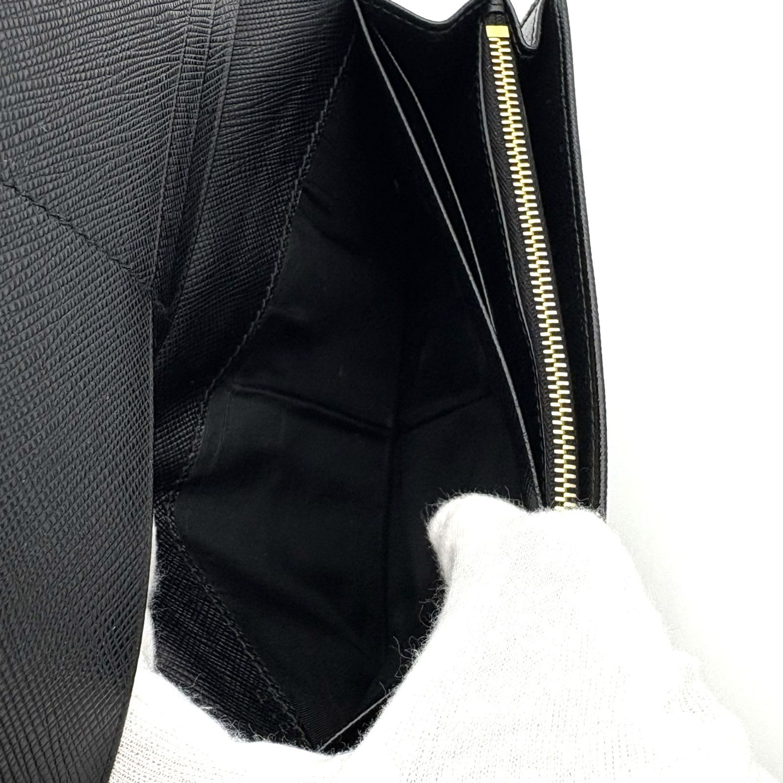訳あり 】PRADA プラダ 二つ折り長財布 サフィアーノレザー ブラック 