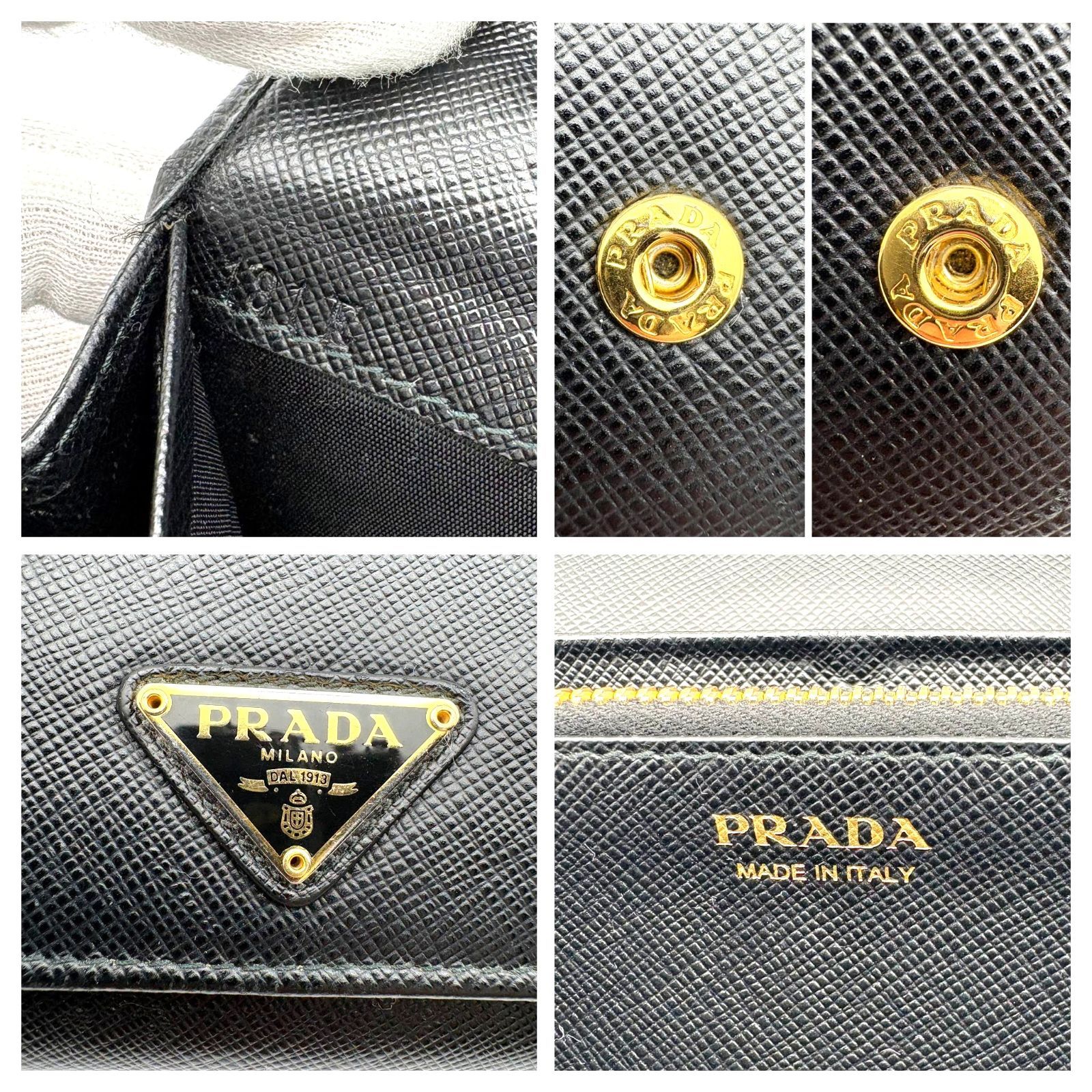 訳あり 】PRADA プラダ 二つ折り長財布 サフィアーノレザー ブラック 