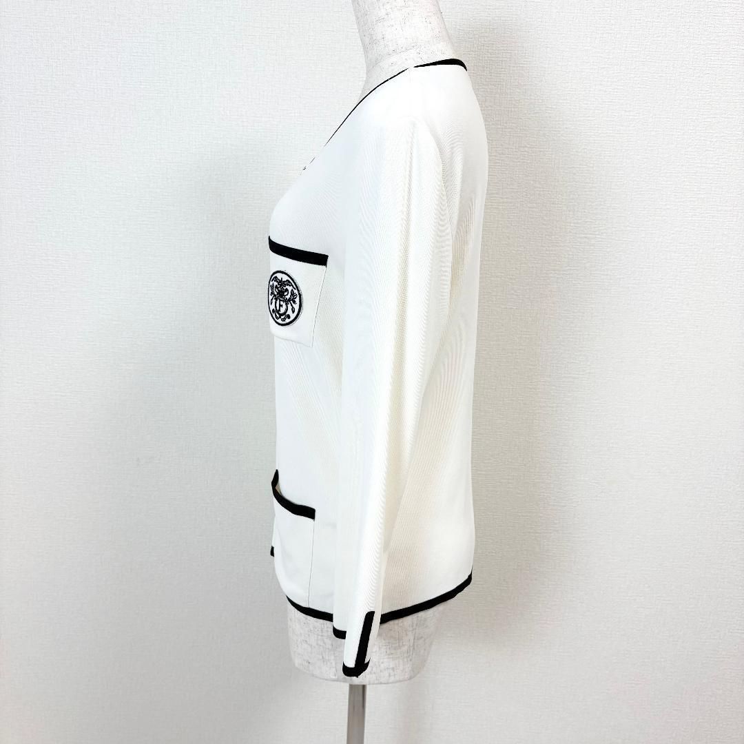 美品】FOXEY ジップアップ ノーカラーカーディガン オフホワイト