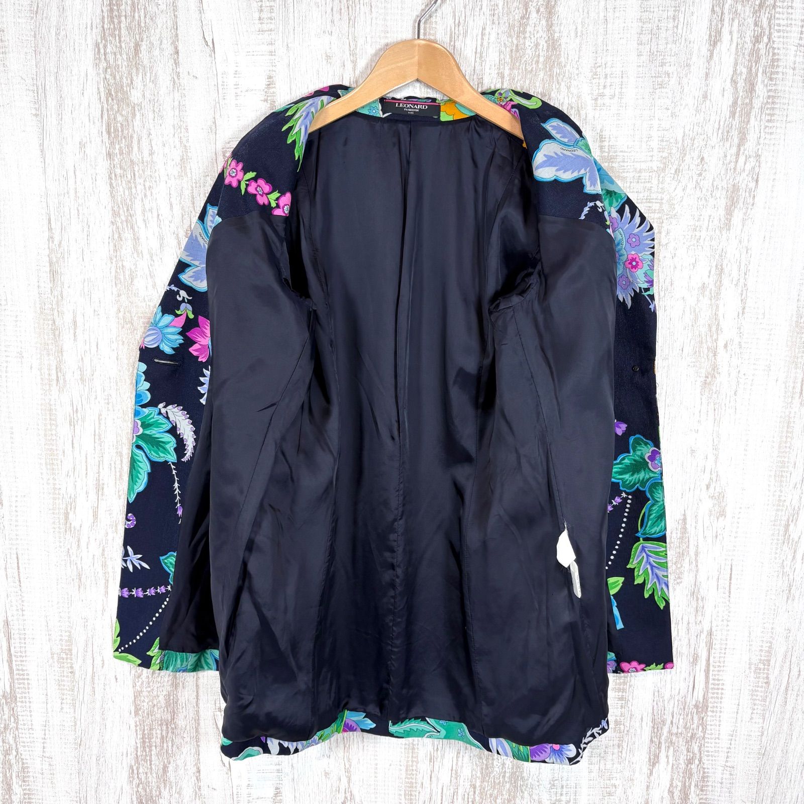 美品 LEONARD レオナール 花柄 総柄 ウール シルク ロングテーラード 