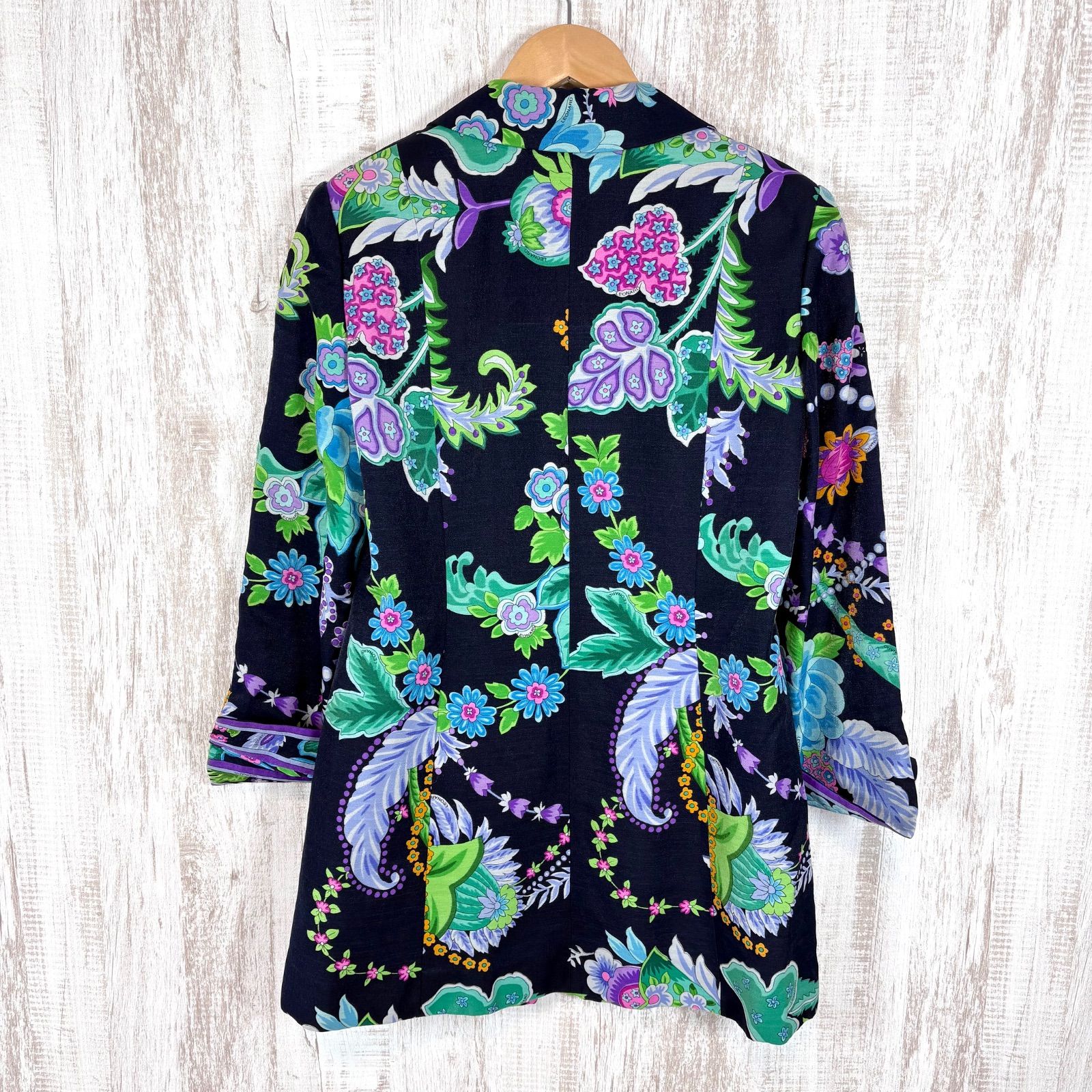 美品 LEONARD レオナール 花柄 総柄 ウール シルク ロングテーラード 
