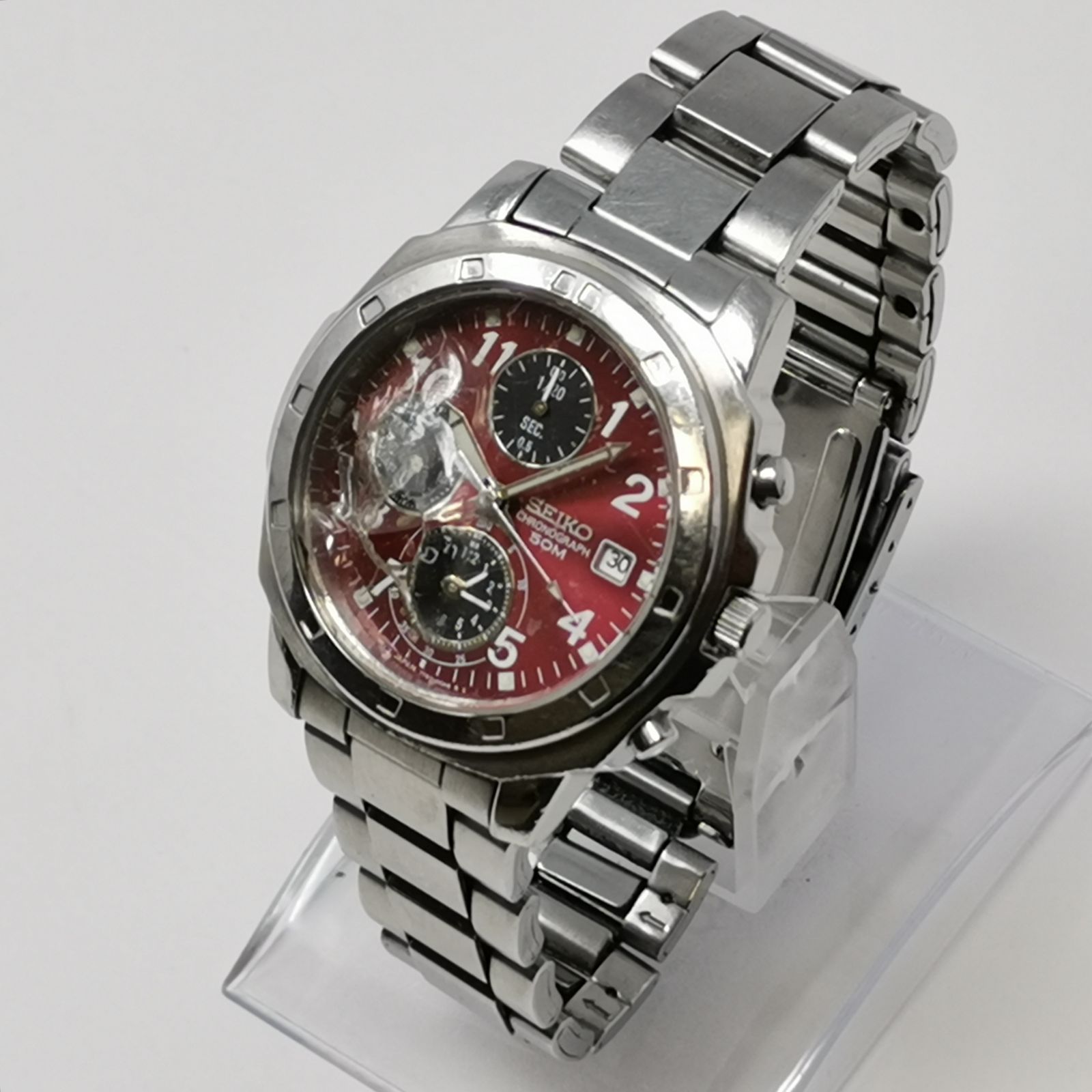 セイコー メンズ クロノグラフ 7T92-0CA0 風防割 中古品 時計 SEIKO