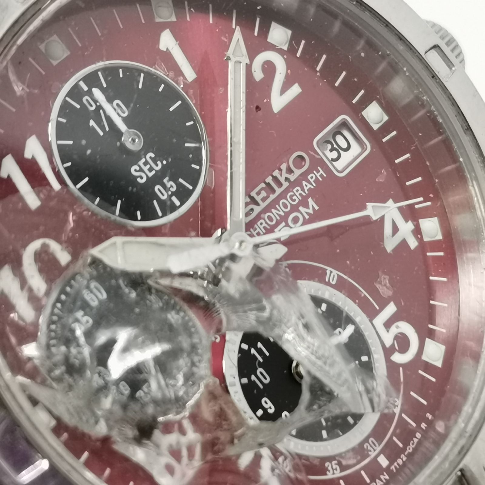 セイコー メンズ クロノグラフ 7T92-0CA0 風防割 中古品 時計 SEIKO