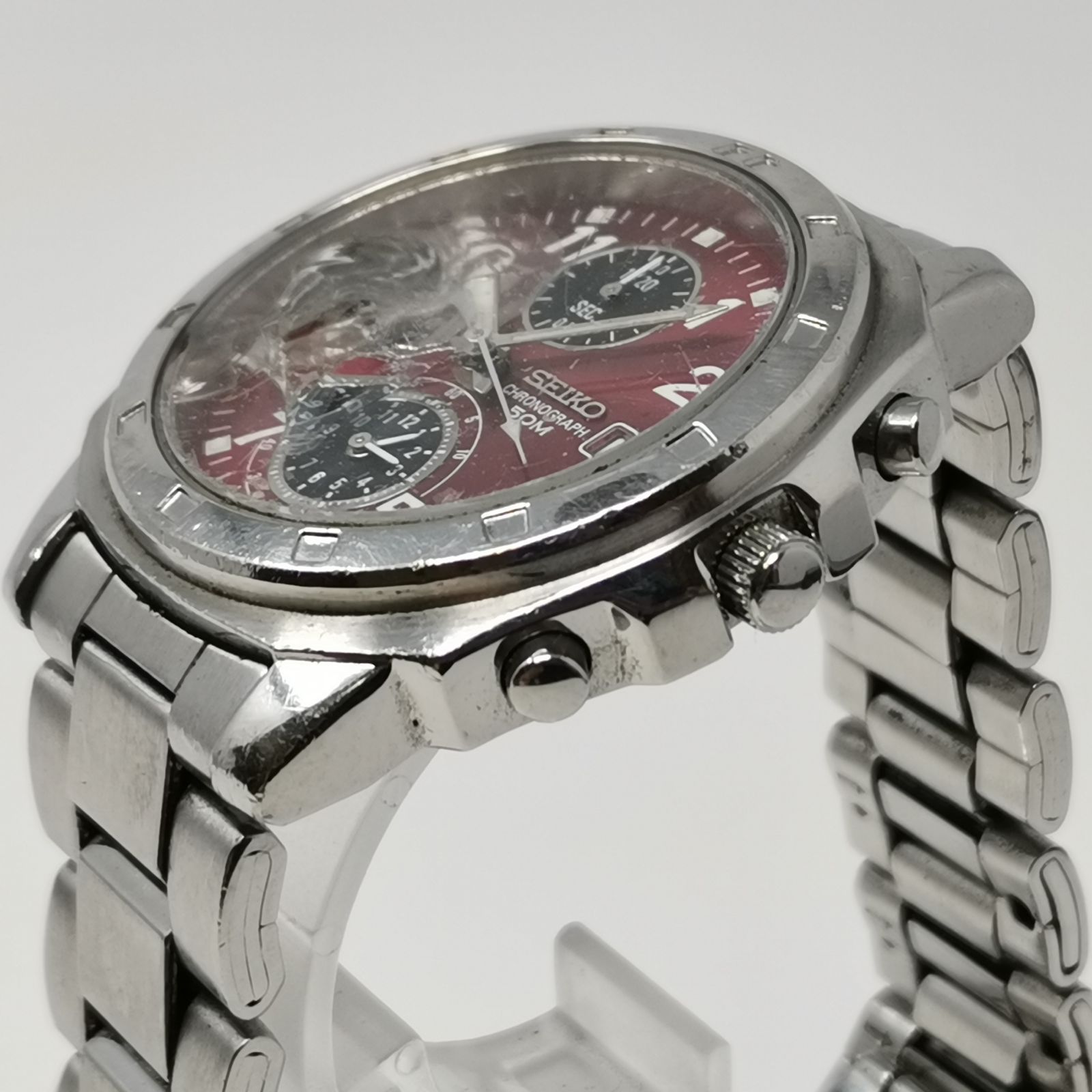 セイコー メンズ クロノグラフ 7T92-0CA0 風防割 中古品 時計 SEIKO