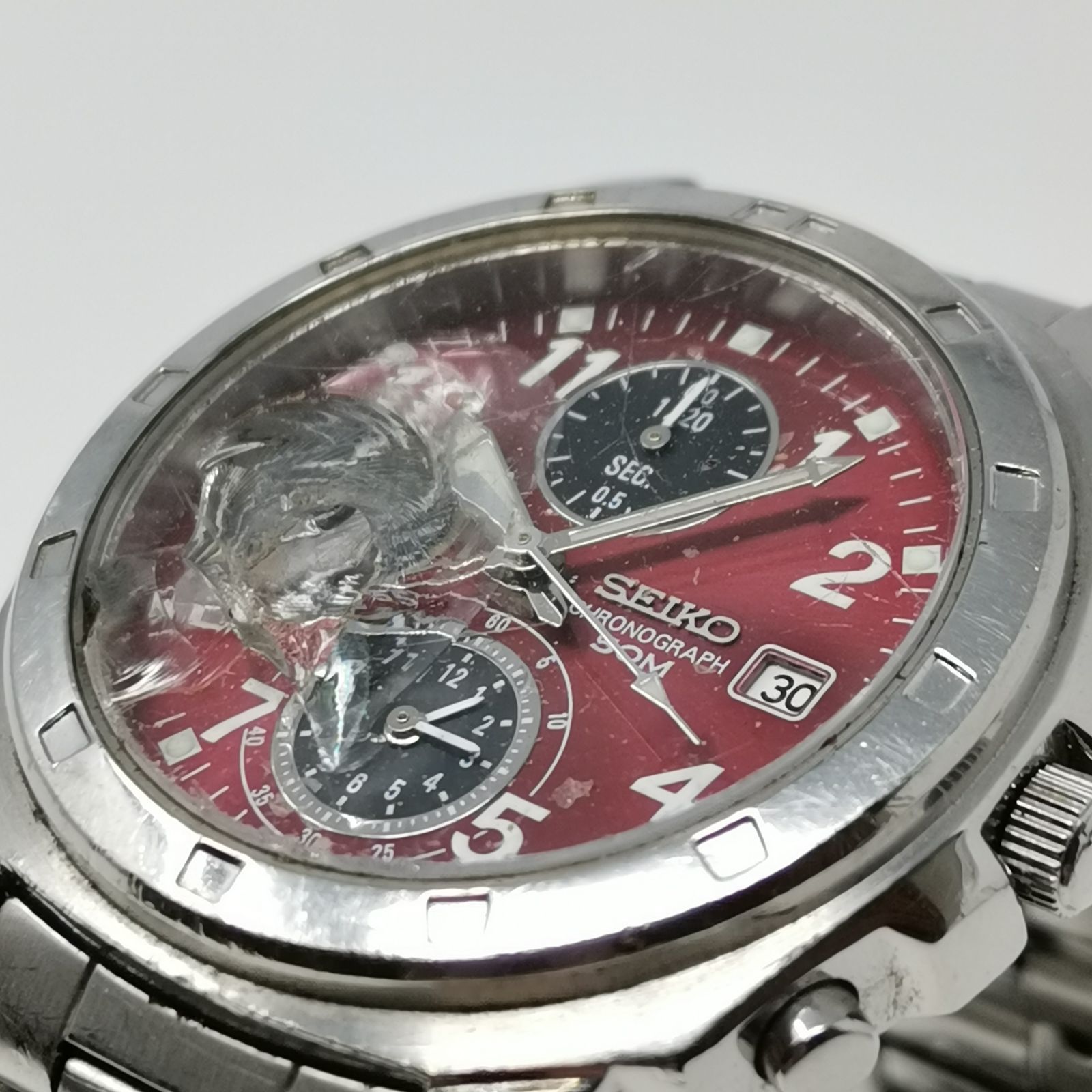 セイコー メンズ クロノグラフ 7T92-0CA0 風防割 中古品 時計 SEIKO