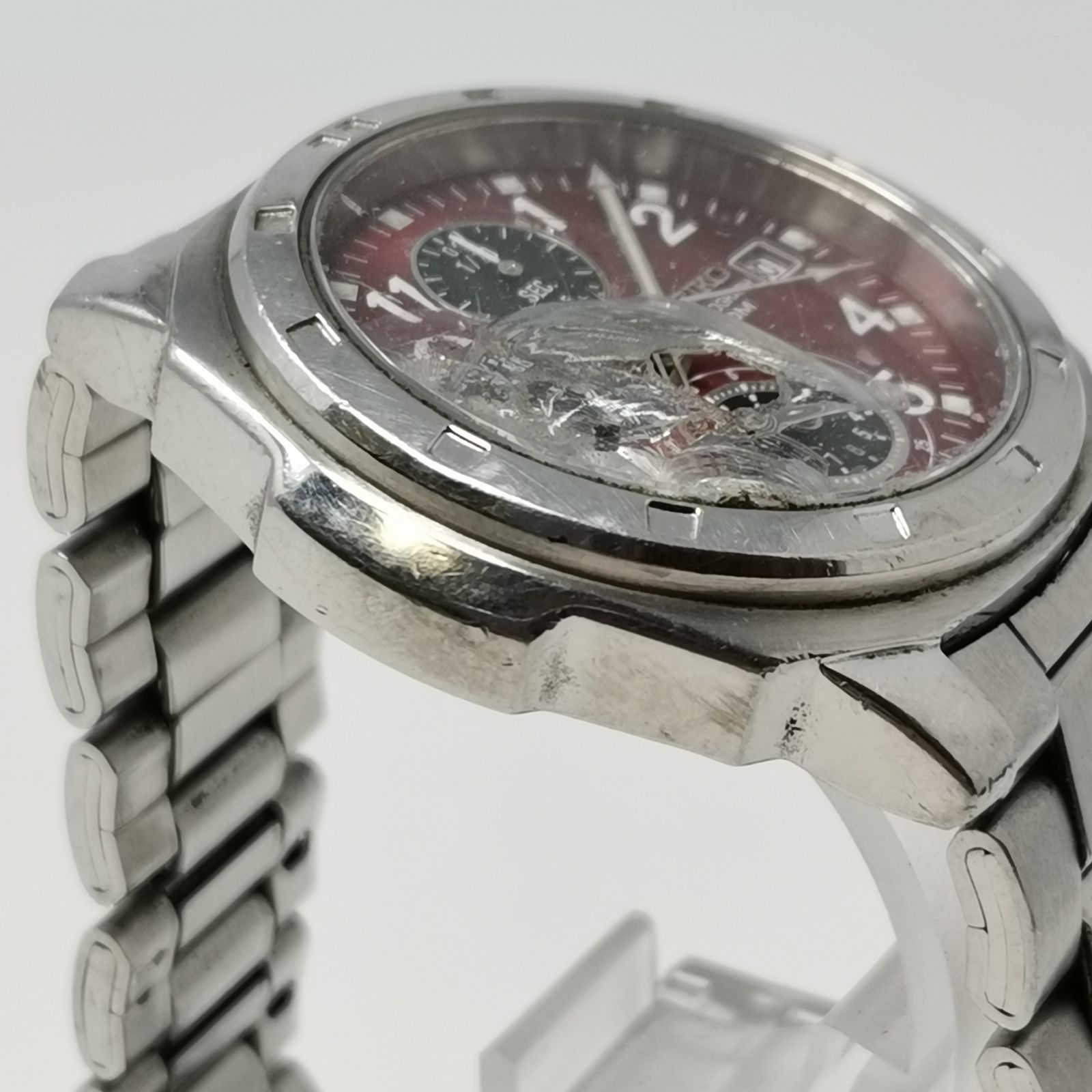 セイコー メンズ クロノグラフ 7T92-0CA0 風防割 中古品 時計 SEIKO
