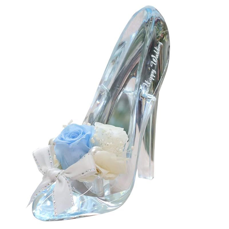 IPFA プリザーブドフラワー 彫刻入り シンデレラの靴(ブルー/Happy Wedding彫刻入り)誕生日 結婚祝い 結婚記念日 記念日 プレゼント ギフト プロポーズ バラ 花 フラワー 人気 かわいい アクリルハイヒール 0
