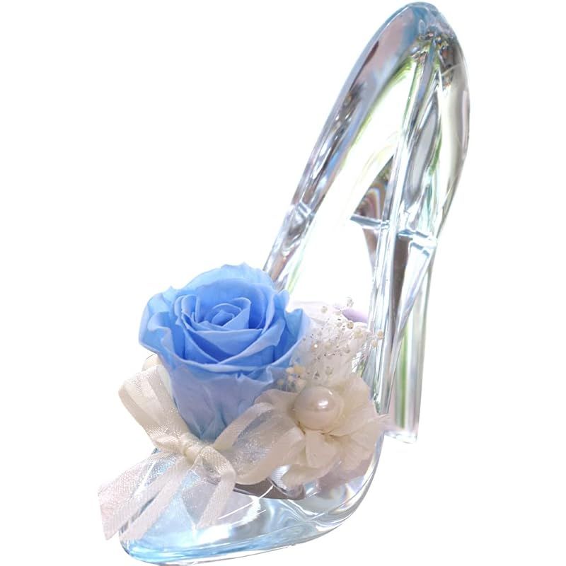 IPFA プリザーブドフラワー シンデレラの靴 ローズ大(サムシングブルー)誕生日 結婚祝い 結婚記念日 記念日 プレゼント ギフト プロポーズ バラ 花 フラワー 人気 かわいい アクリルハイヒール 1