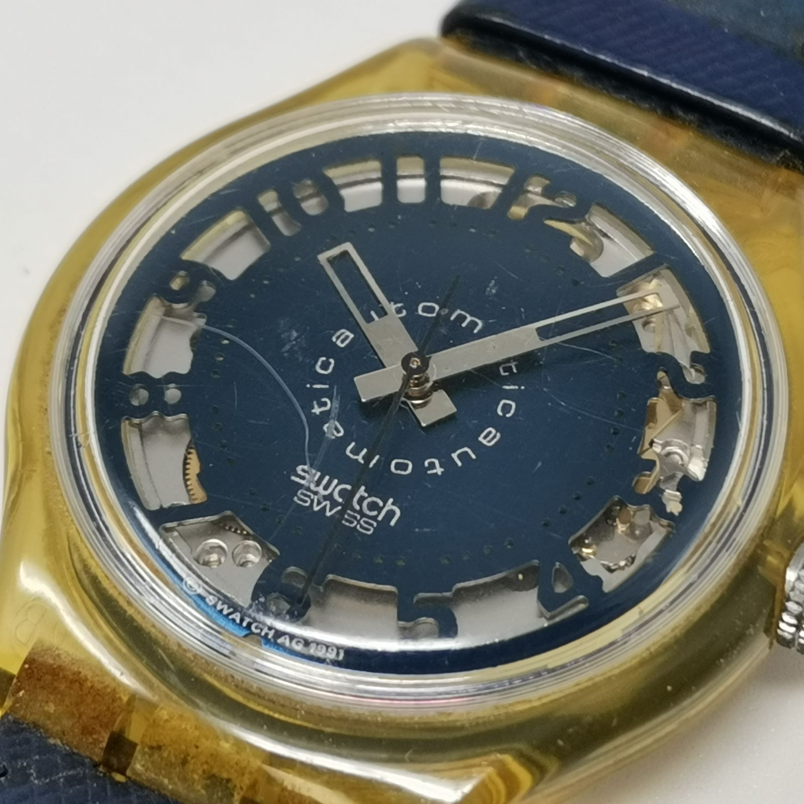 swatch swiss 自動巻き 時計 ネイビー 動作確認済み 訳あり品 管理番号 