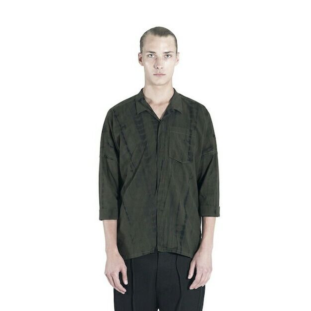 CHAPTER | MITH WOVEN SHIRT (BLACK GREEN TIE DYE) 五分袖 開襟シャツ オープンカラーシャツ トップス 春夏 メンズ グリーン ブラック
