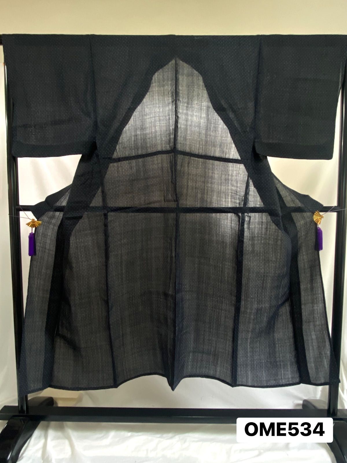 【着物】夏用着物 男性用 紳士用 宮古上布 本麻 単衣 黒紺 十字絣 井絣 着物 和装 OME534
