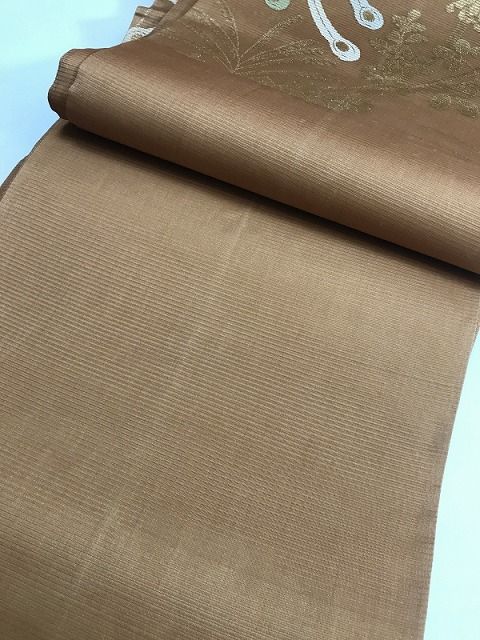 【中古】袋帯 正絹 薄茶絽地に鳳凰文様 夏帯 【中古】袋帯 正絹 薄茶絽地に鳳凰文様 夏帯