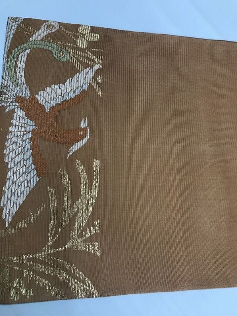 【中古】袋帯 正絹 薄茶絽地に鳳凰文様 夏帯 【中古】袋帯 正絹 薄茶絽地に鳳凰文様 夏帯