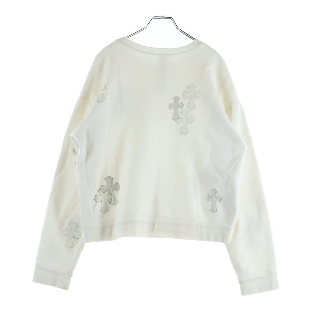 CHROME HEARTS クロムハーツ Y NOT CREW NECK SWEAT パテントレザークロスパッチクルーネックスウェット ホワイト CHROME HEARTS (クロムハーツ) Y NOT CREW NECK SWEAT パテントレザー