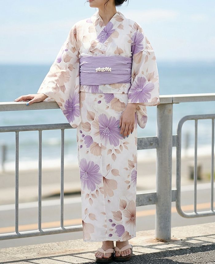 2026年販売開始！ 葵ラベンダー 【F】簡単！1人で着れる綿 セパレート浴衣3点セット（二部式浴衣+帯）/セパレート浴衣 浴衣セット 夏着物 綿100% レディース 二部式 セパレート 和服 和装 花火大会 夏祭り 盆踊り フリーサイズ