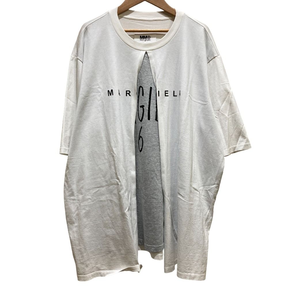 美品 22SS MM6 Maison Margiela エムエムシックス メゾンマルジェラ ロゴプリント レイヤードカットソー S52GC0239 Mサイズ ホワイト レディース 古着 中古 USED 美品 22SS MM6 Maison Margiela エムエムシックス メゾンマルジェラ