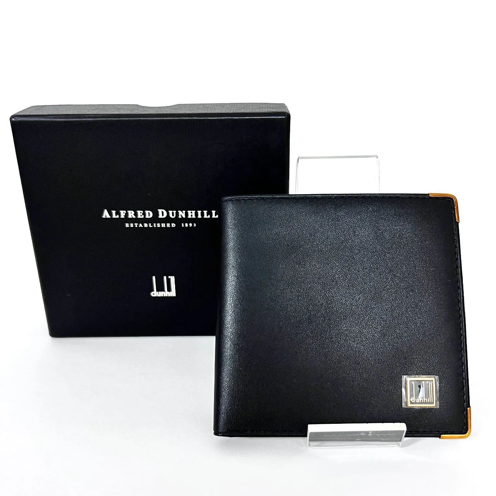 SD7131 新品未使用! DUNHILL ダンヒル 二つ折り財布 レザー ブラック 金具ゴールド コンパクトウォレット