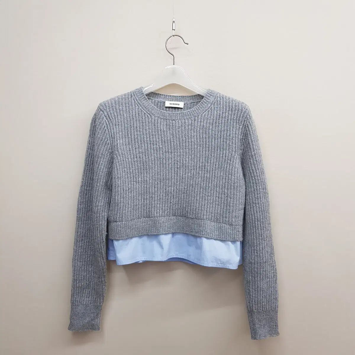 サンドロ SANDRO レイヤード クロップド ニット シャツ デザインテープ 