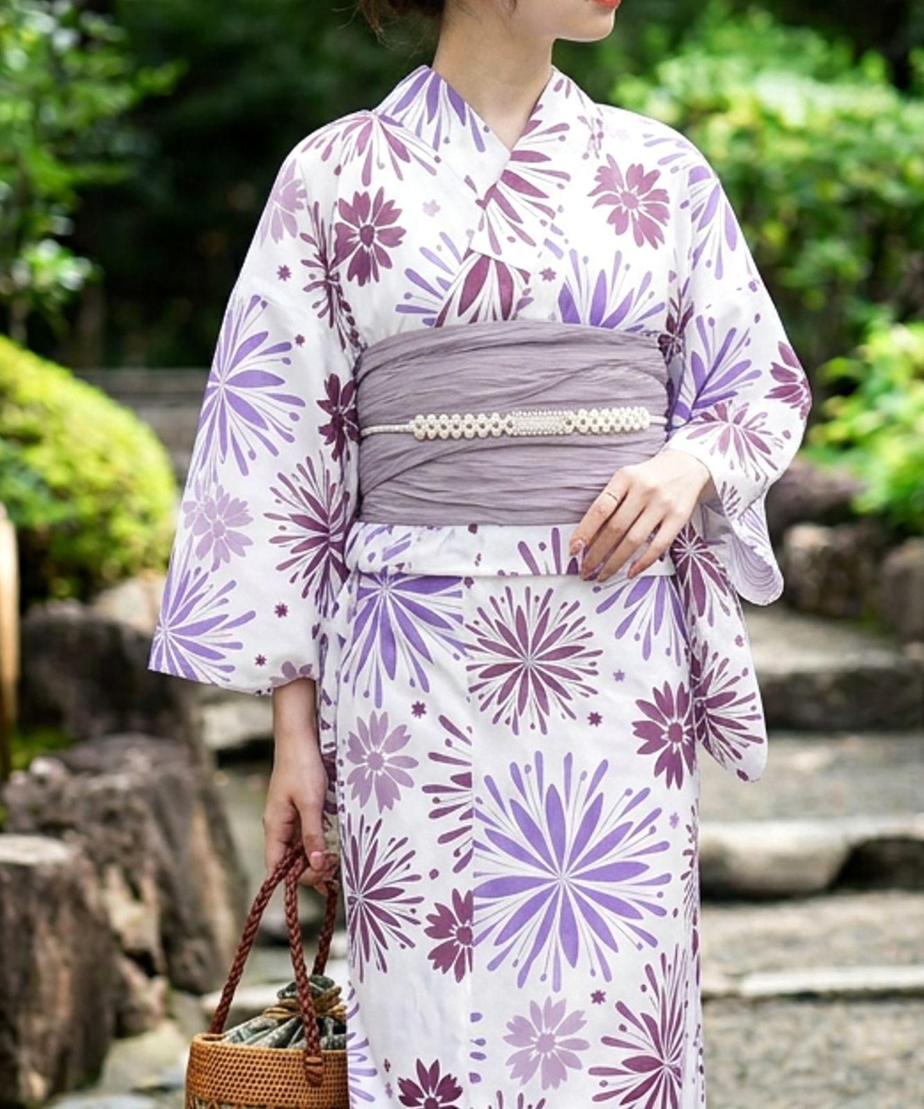 2026年販売開始！なでしこ花火パープル 【F】簡単！1人で着れる 綿 浴衣 レディース セパレート 浴衣 3点セット 二部式 浴衣+帯 セパレート浴衣 花火大会 夏祭り 盆踊り フリーサイズ ワンピース浴衣 は下のこのショップの商品をすべて見るよりご覧くださ